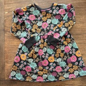 Girls' Black Floral Long-Sleeve Dress - Pink, Teal & Mustard